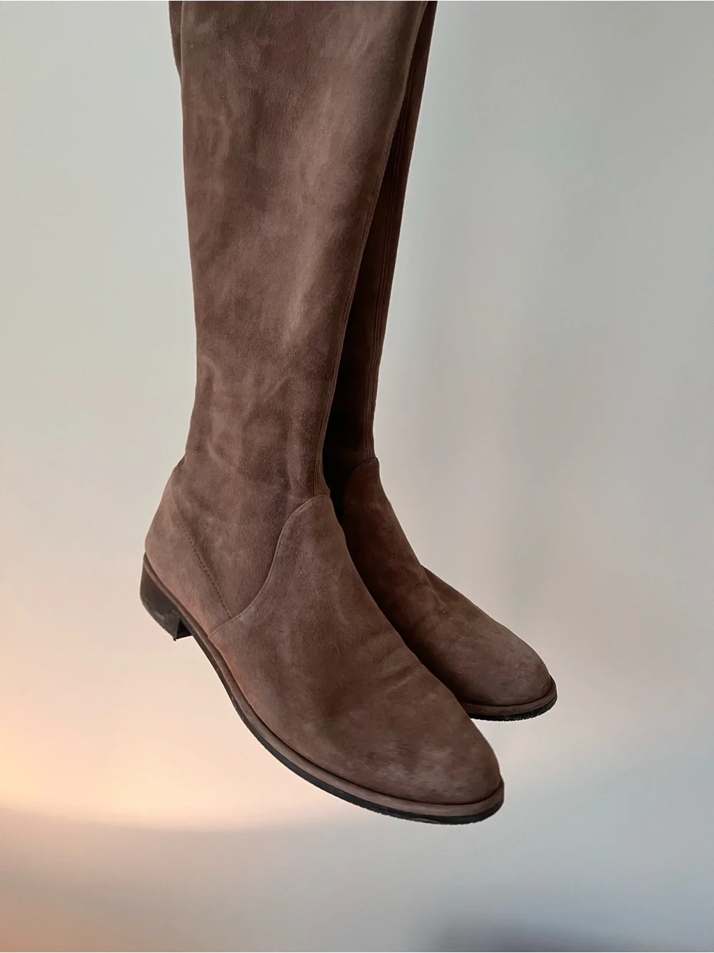 Stuart Weitzman Over-the-Knee Suede Boots in Taupe Brown